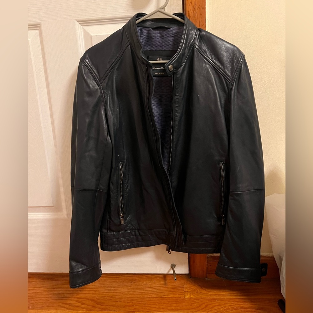 Massimo Dutti dark blue soft leather jacket